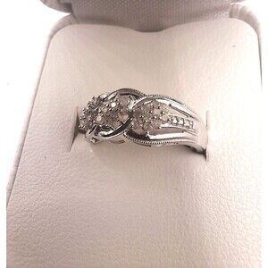 New in Box Stunning 1/4 ct. Natural Diamond Ring Sterling Silver Size 7